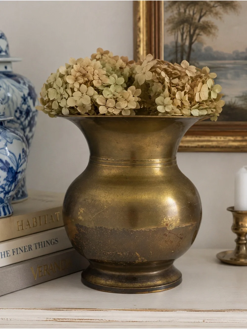 Vintage Solid Brass Spittoon Cuspidor Decorative Vase 8” Grandmillennial
